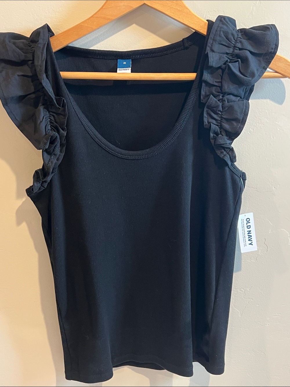 Old Navy Black Ruffle Shoulder Tank Top